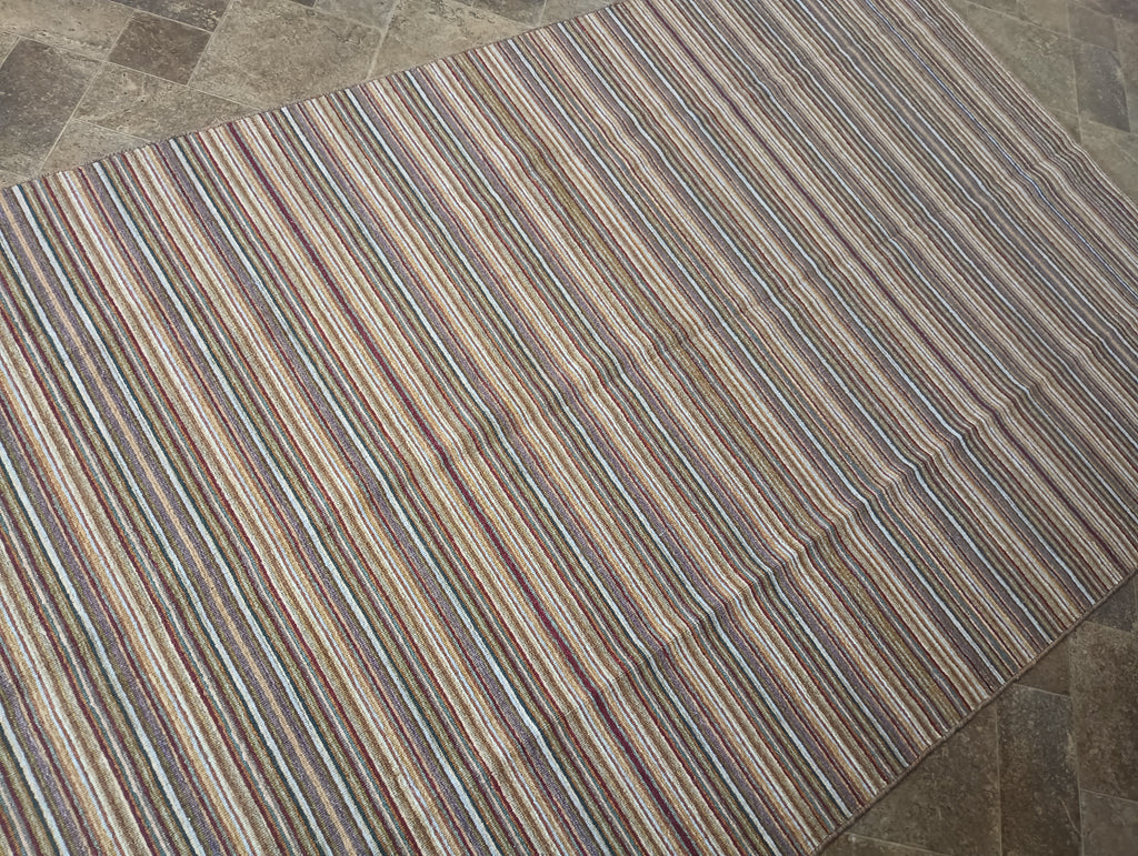 5 x 8.1 Neutrals Handmade India Contemporary Kilim Rug Flat Weave Wool #F-6095