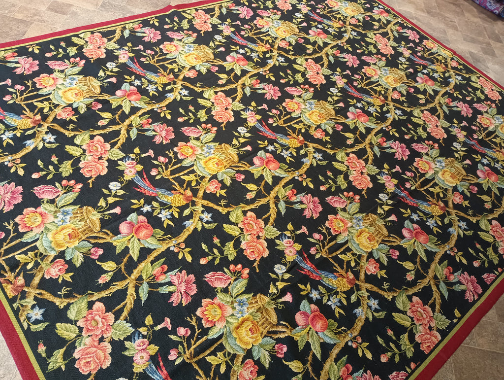 9.0 x 11.9 BLACK English Garden Needle Point Hand Stich #F-6097