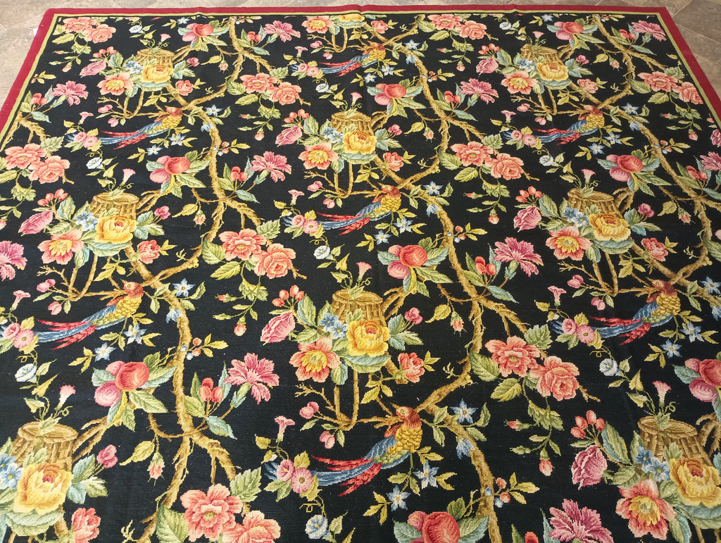 9.0 x 11.9 BLACK English Garden Needle Point Hand Stich #F-6097