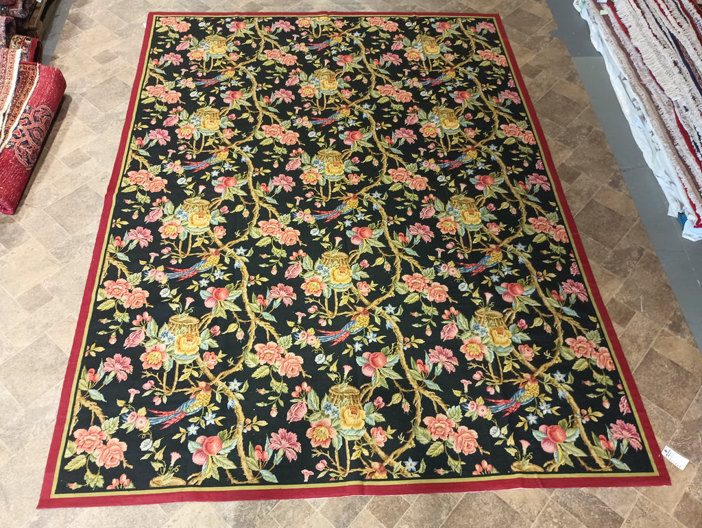 9.0 x 11.9 BLACK English Garden Needle Point Hand Stich #F-6097