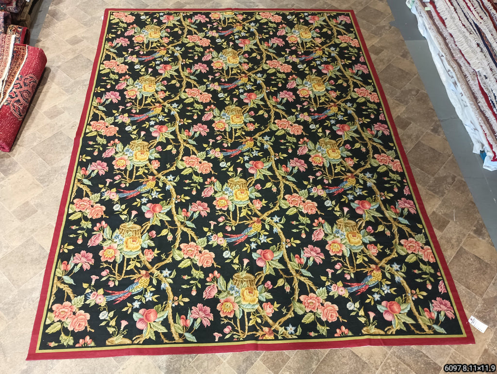 9.0 x 11.9 BLACK English Garden Needle Point Hand Stich #F-6097