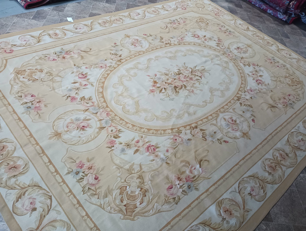 9' x 12' Flat Aubusson Weave Pleasant Hand Art Rug #F-7005