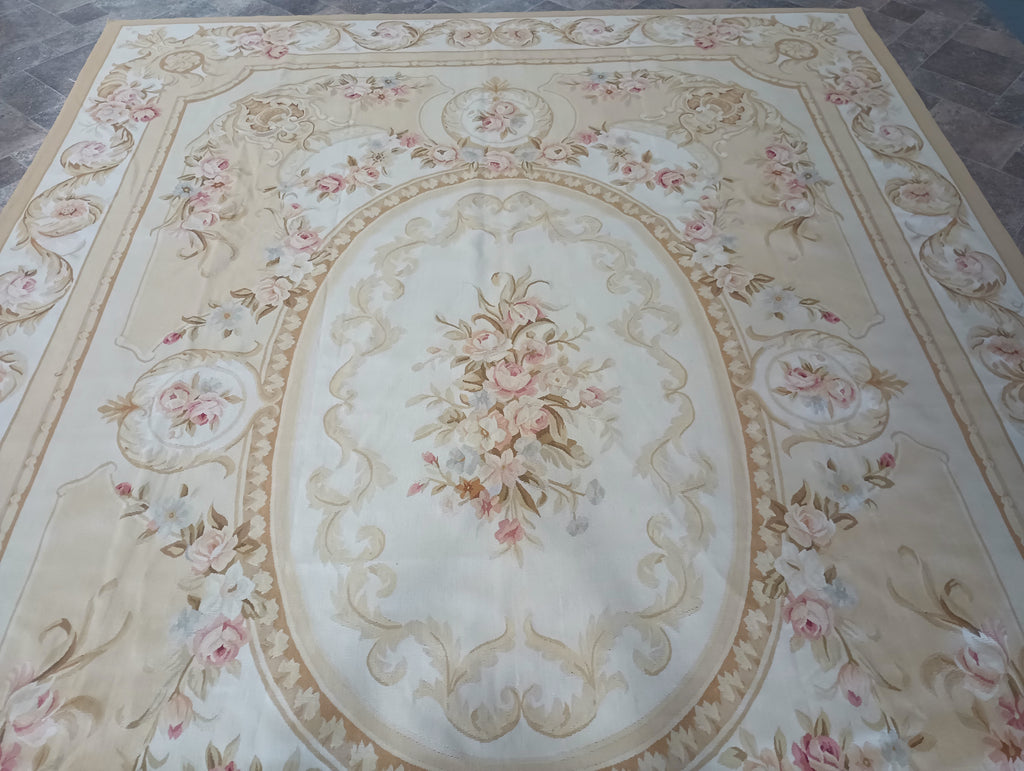 9' x 12' Flat Aubusson Weave Pleasant Hand Art Rug #F-7005