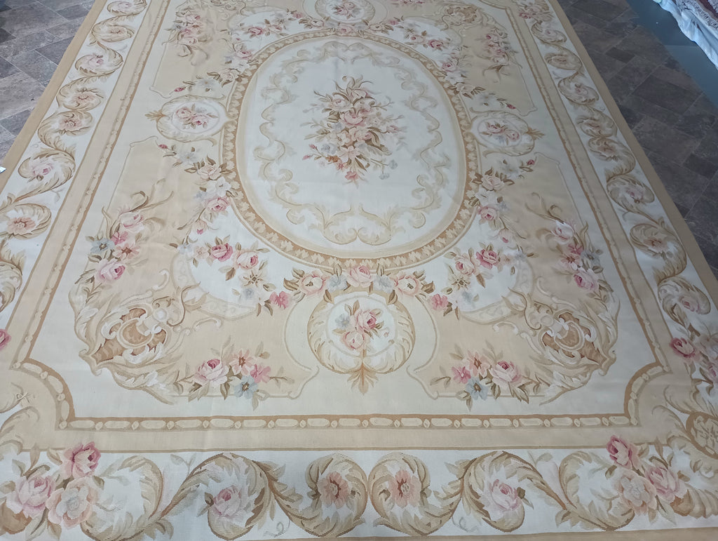 9' x 12' Flat Aubusson Weave Pleasant Hand Art Rug #F-7005