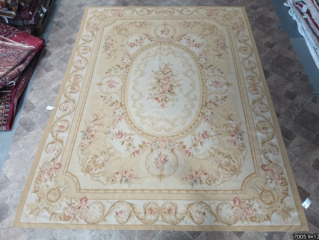 9' x 12' Flat Aubusson Weave Pleasant Hand Art Rug #F-7005