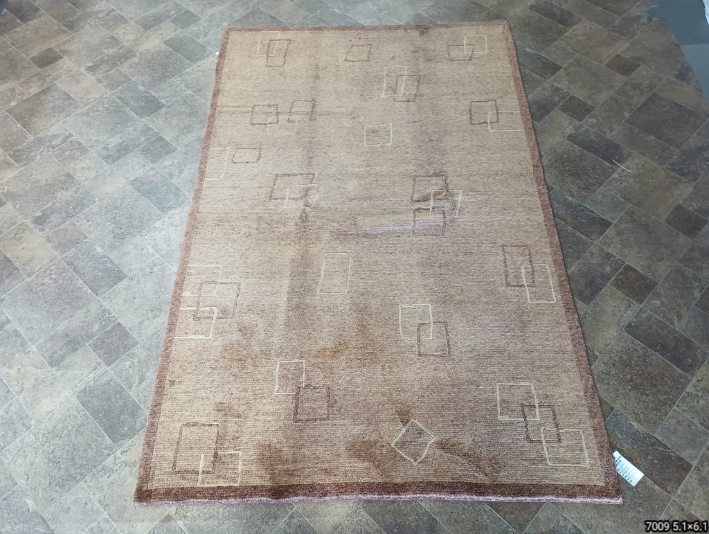 5.1 x 6.1 New Handmade Nepali Rug BROWN #F-7009