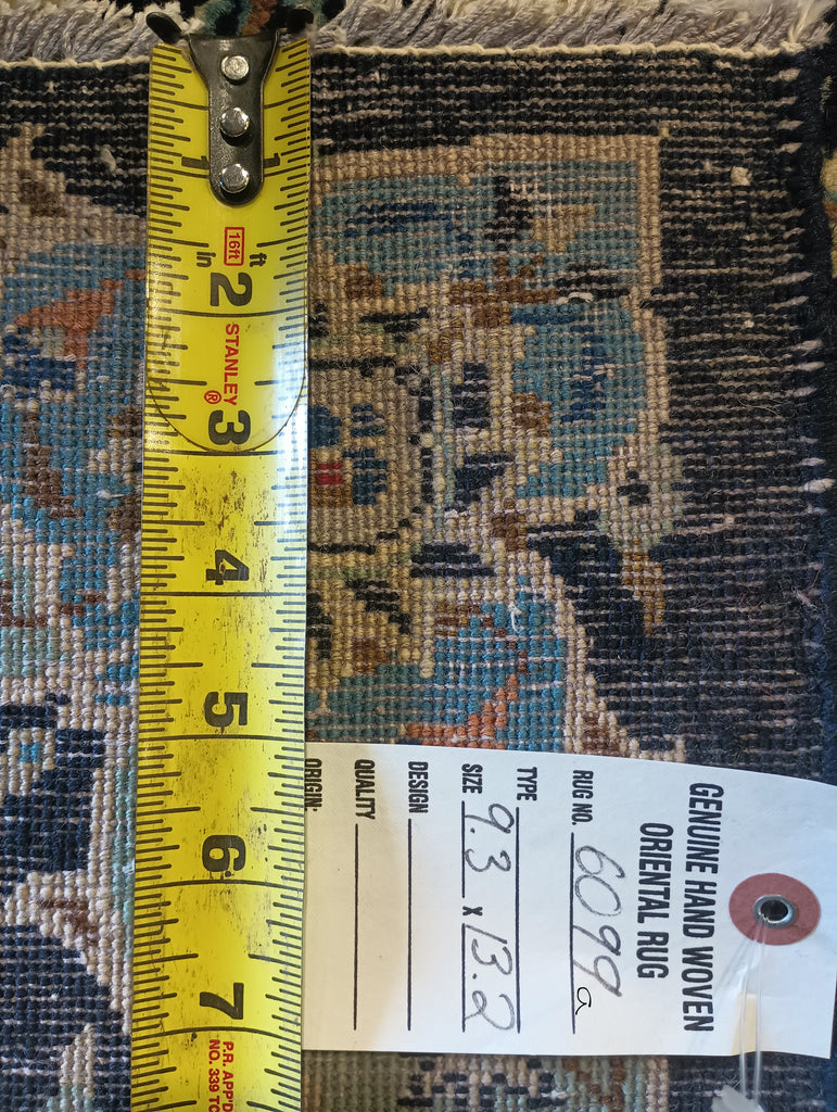 9.3 x 13.2 Blue Kashan All Over Pattern Handmade Rug #F-6099a