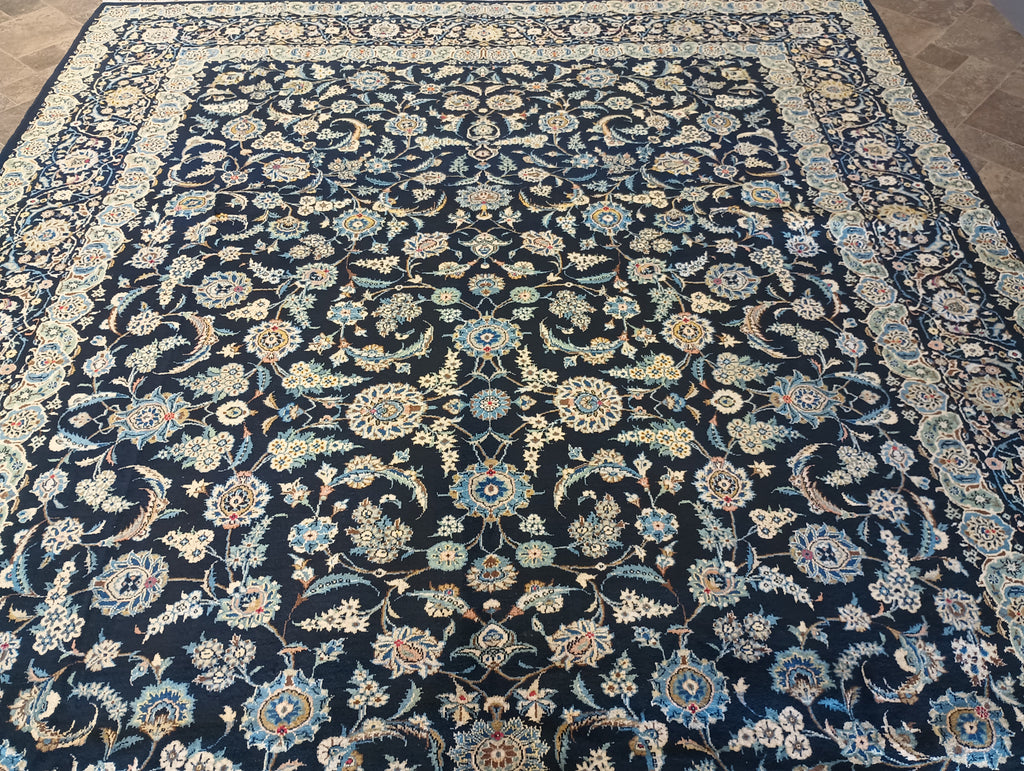 9.3 x 13.2 Blue Kashan All Over Pattern Handmade Rug #F-6099a