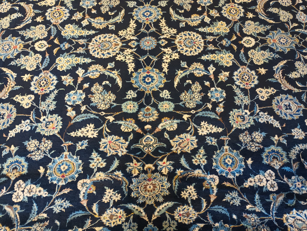9.3 x 13.2 Blue Kashan All Over Pattern Handmade Rug #F-6099a