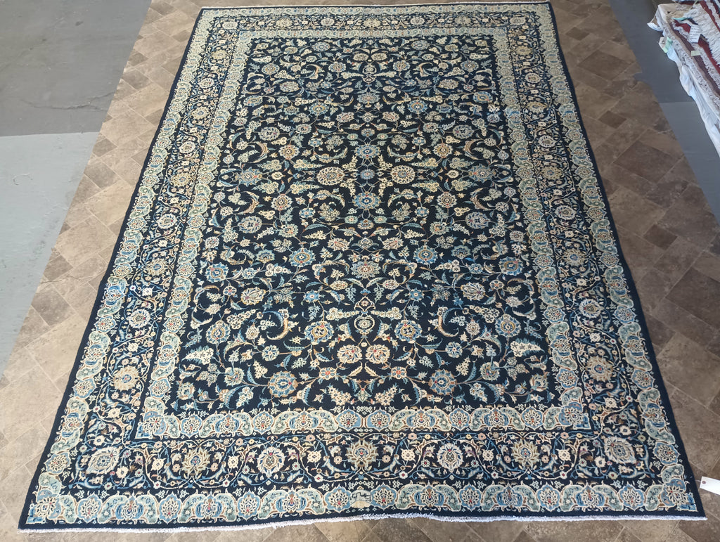 9.3 x 13.2 Blue Kashan All Over Pattern Handmade Rug #F-6099a
