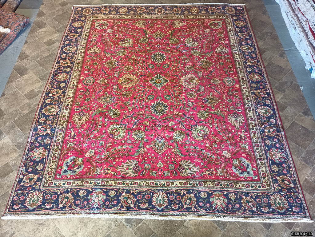 9.4 x 11.3 Authentic Persian Tabriz all Happy Decorative over Design #F-6168