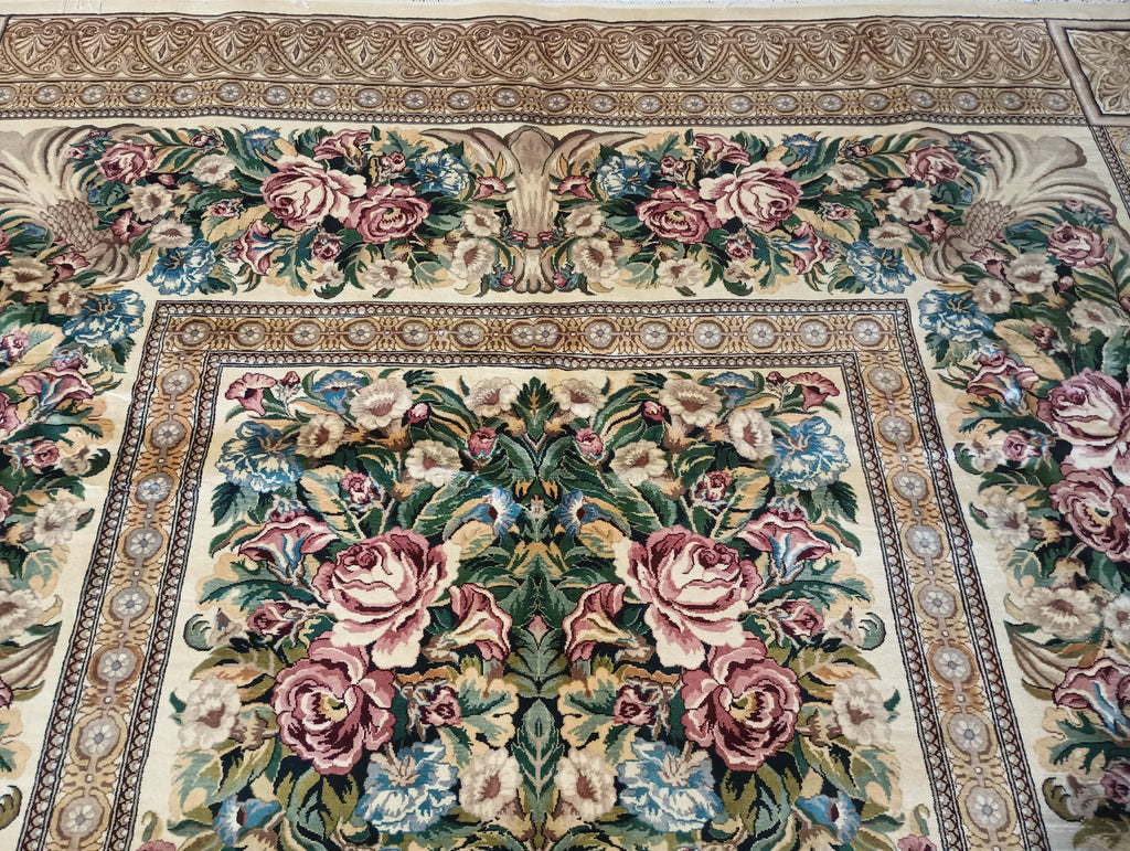 9.3 x 11.10 FRENCH Needle Point WOOL PILE RUG BLACK #F-6181