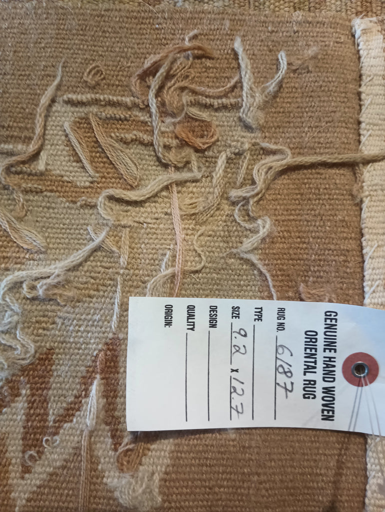 9.2 x 12.7 Flat French Aubusson Weave Wool Rug #F-6187