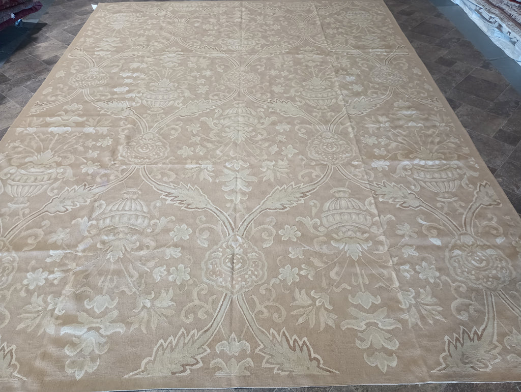 9.2 x 12.7 Flat French Aubusson Weave Wool Rug #F-6187