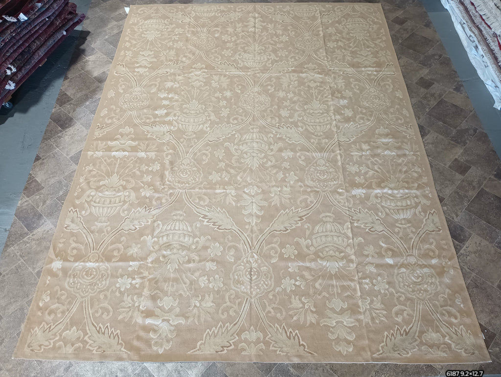 9.2 x 12.7 Flat French Aubusson Weave Wool Rug #F-6187