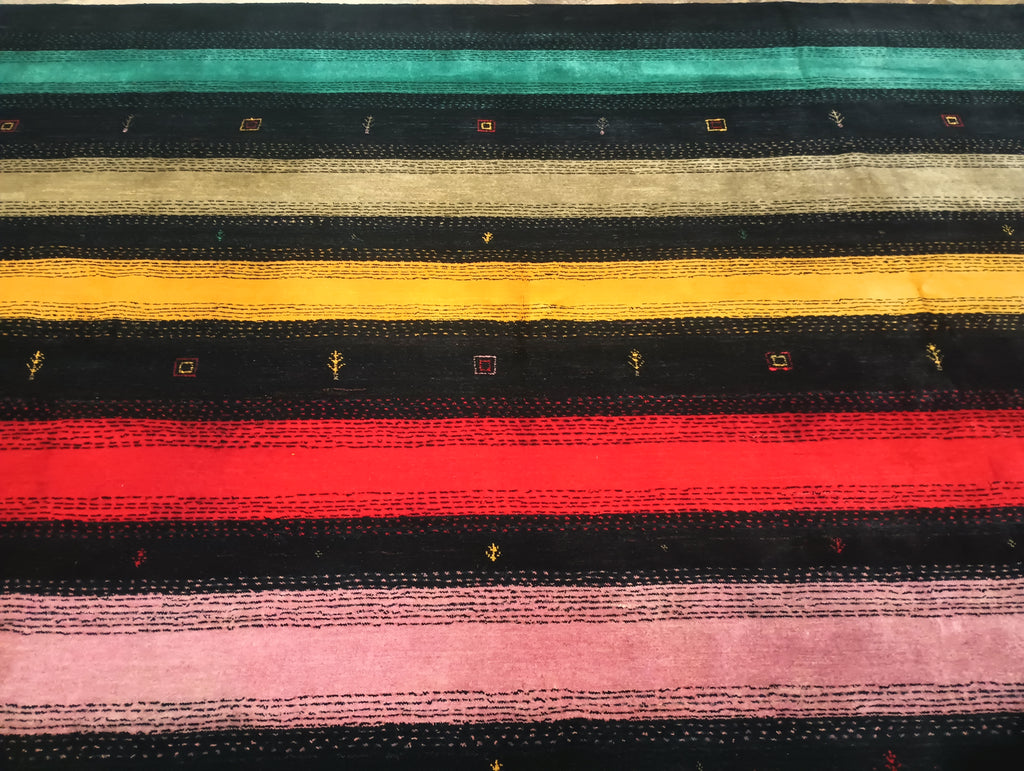 8.3 x 10.0 Handmade Gabbeh Rug Contemporary BLACK MULTI COLORS #F-6201