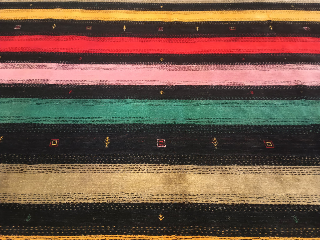 8.3 x 10.0 Handmade Gabbeh Rug Contemporary BLACK MULTI COLORS #F-6201