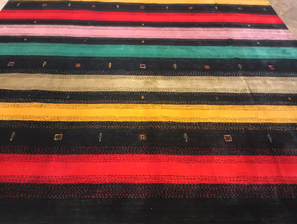 8.3 x 10.0 Handmade Gabbeh Rug Contemporary BLACK MULTI COLORS #F-6201