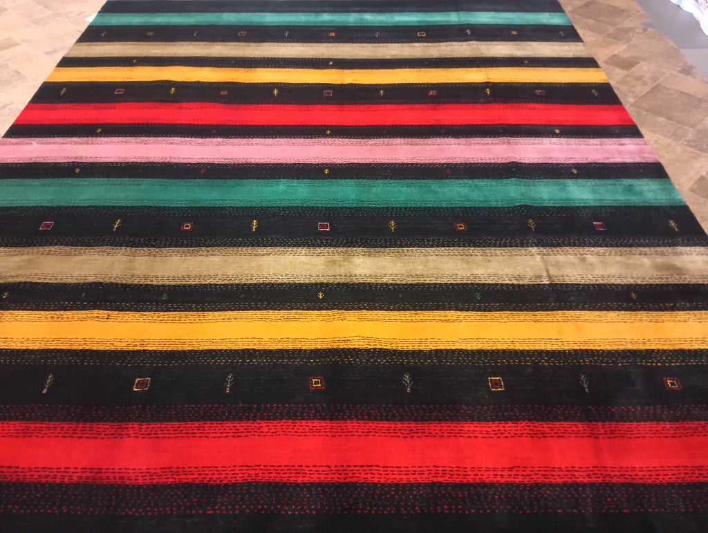 8.3 x 10.0 Handmade Gabbeh Rug Contemporary BLACK MULTI COLORS #F-6201