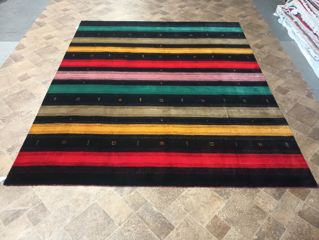 8.3 x 10.0 Handmade Gabbeh Rug Contemporary BLACK MULTI COLORS #F-6201