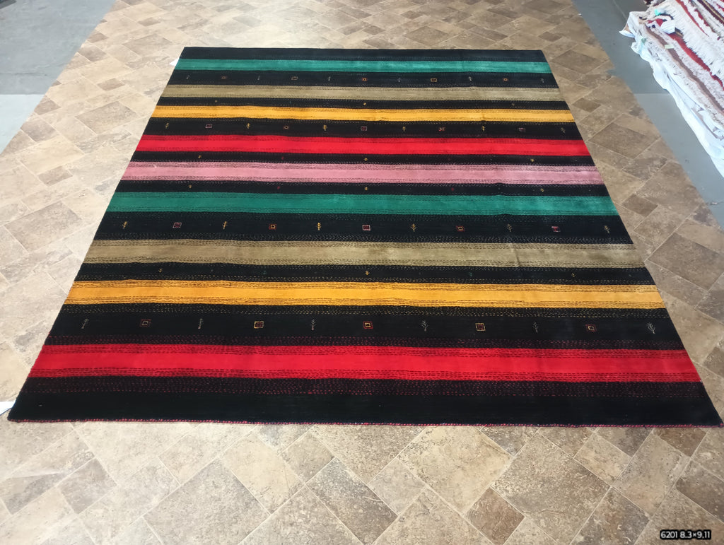 8.3 x 10.0 Handmade Gabbeh Rug Contemporary BLACK MULTI COLORS #F-6201