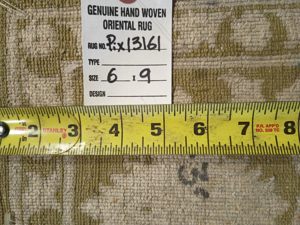 6 x 9 Olive Green Ivory Wool & Silk Tabriz Rug #PIX-13161