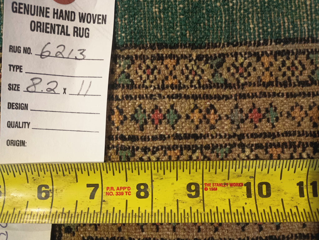 8.2 x 11 Dark GREEN Jaldar Bokara Rug Handmade Pakistan #F-6213