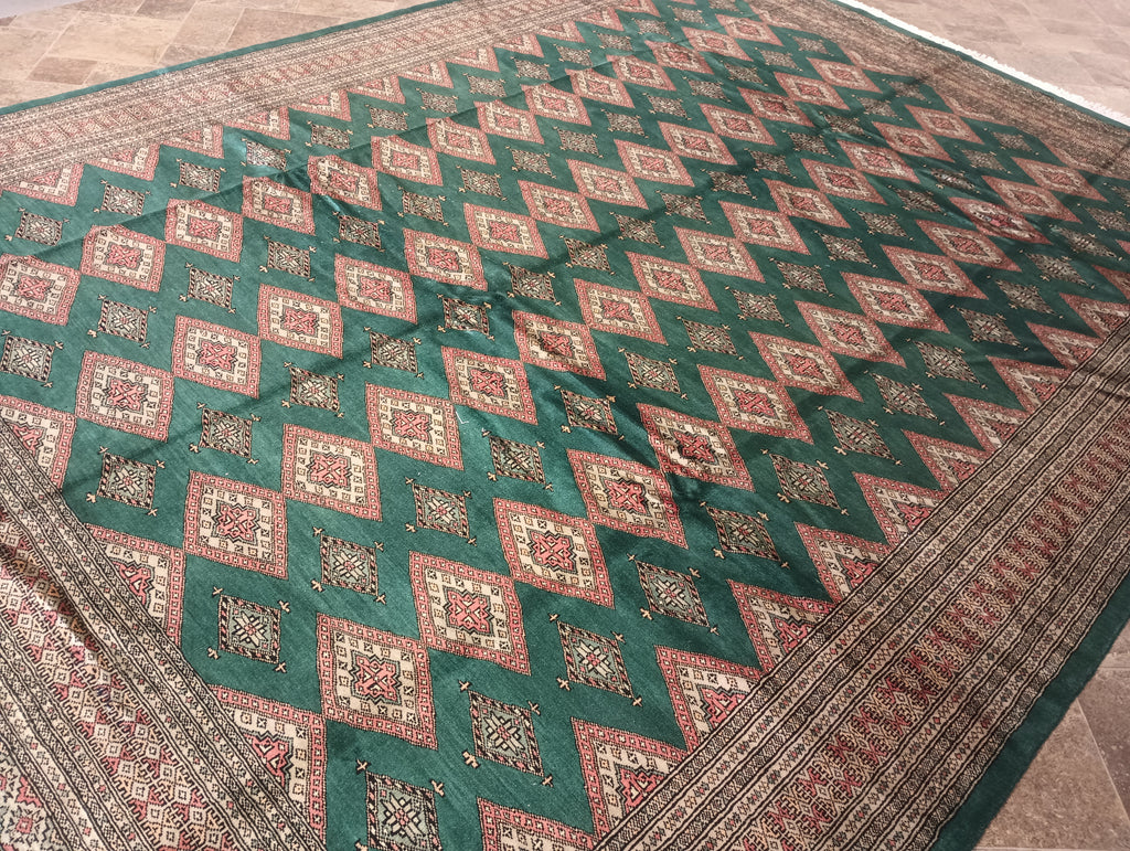 8.2 x 11 Dark GREEN Jaldar Bokara Rug Handmade Pakistan #F-6213