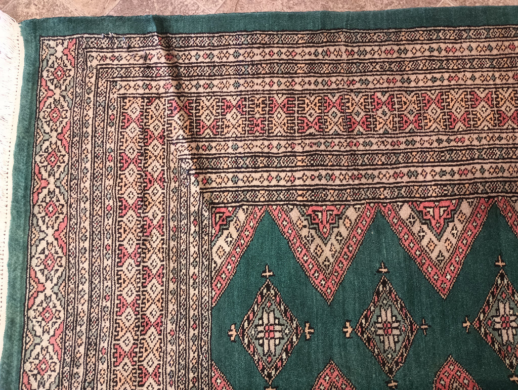 8.2 x 11 Dark GREEN Jaldar Bokara Rug Handmade Pakistan #F-6213