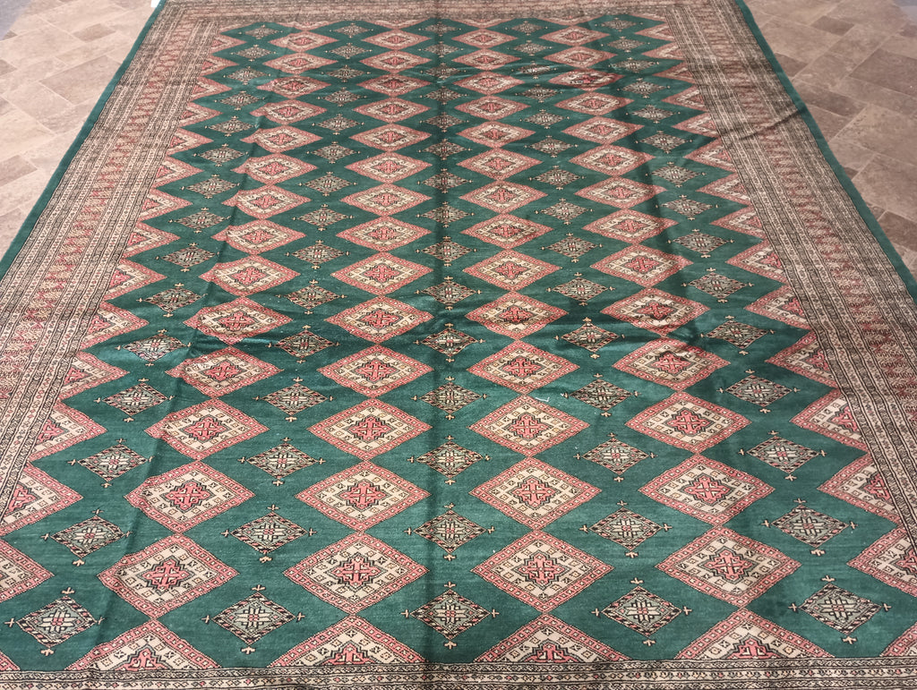 8.2 x 11 Dark GREEN Jaldar Bokara Rug Handmade Pakistan #F-6213