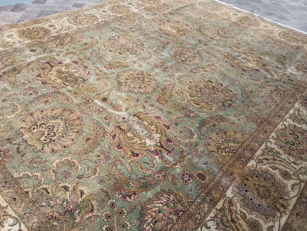 9.1 x 12.4 LIGHT Green NEW Handmade Quality Rug #F-6215