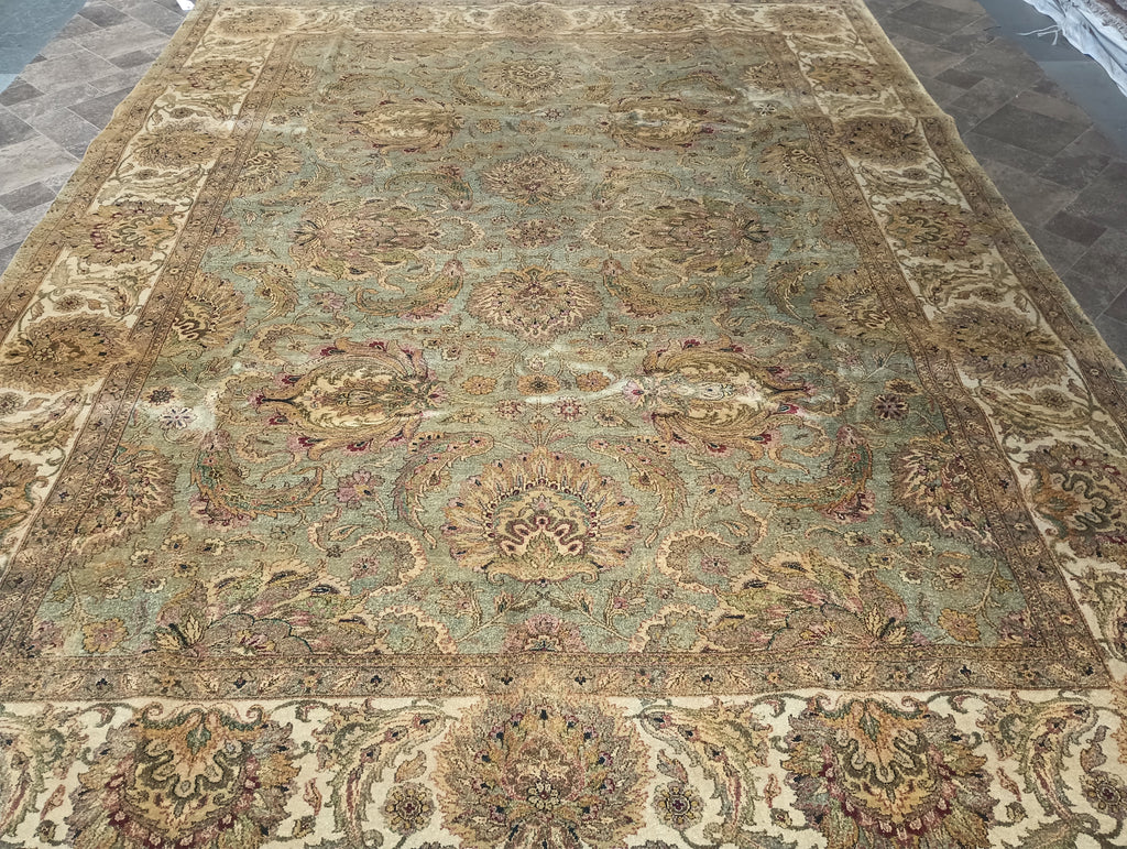 9.1 x 12.4 LIGHT Green NEW Handmade Quality Rug #F-6215