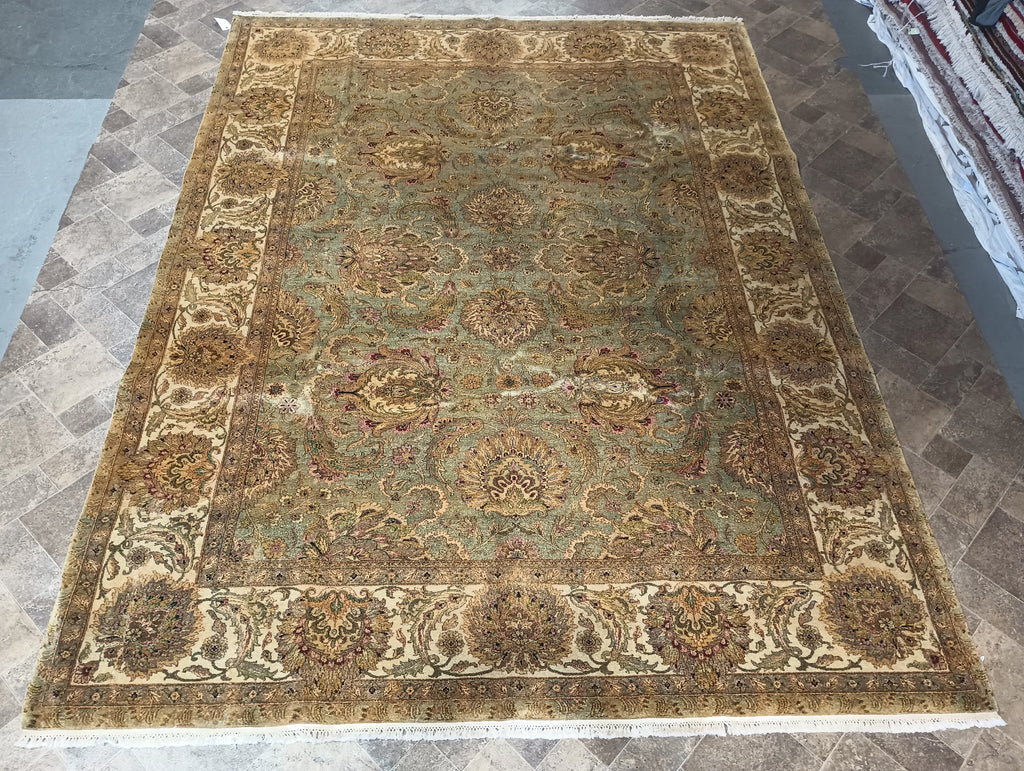 9.1 x 12.4 LIGHT Green NEW Handmade Quality Rug #F-6215
