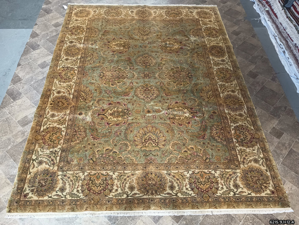 9.1 x 12.4 LIGHT Green NEW Handmade Quality Rug #F-6215