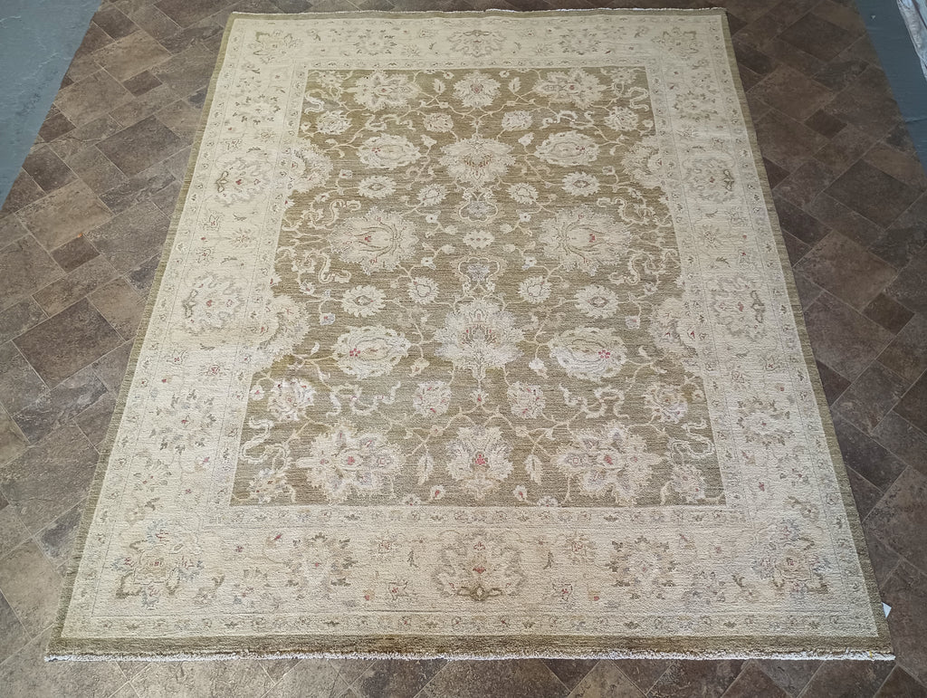 7.10 x 9.9 OLIVE GREEN Handmade New Rug #F-6270