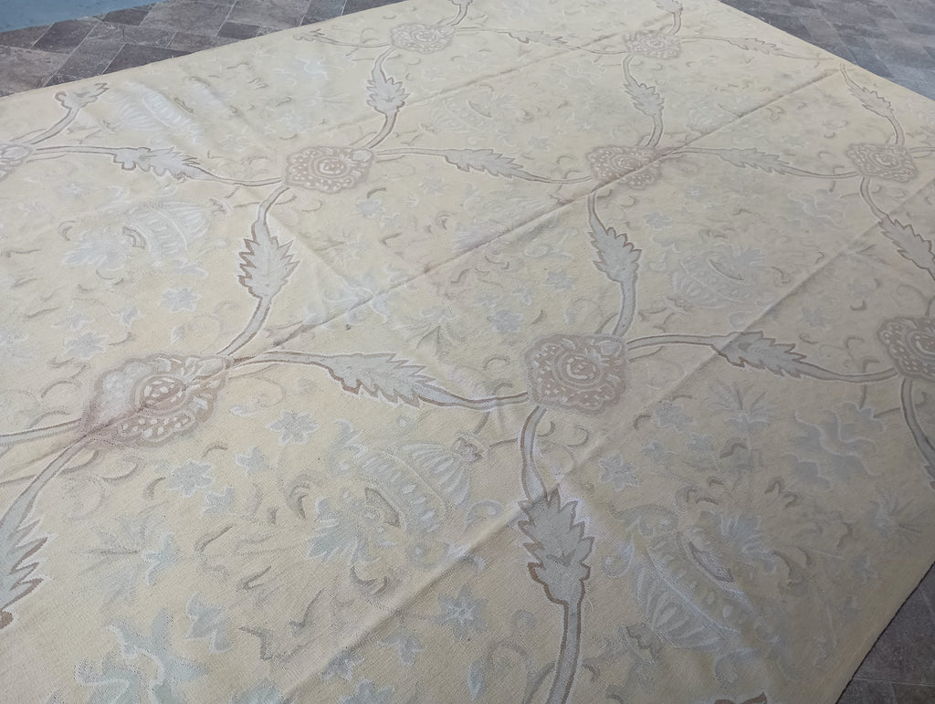 9.2 x 12.6 Flat Weave French Aubusson Handmade Rug #F-6310