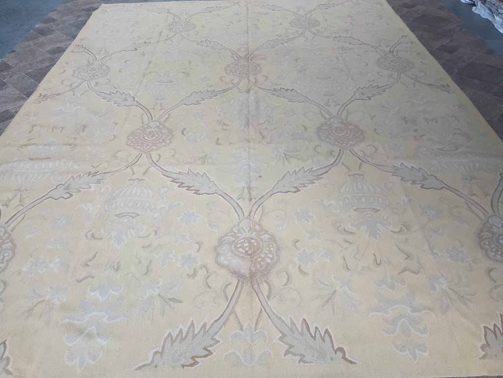 9.2 x 12.6 Flat Weave French Aubusson Handmade Rug #F-6310