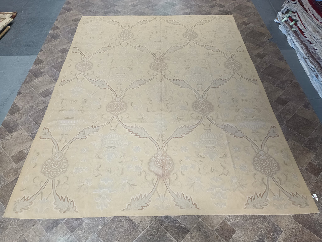 9.2 x 12.6 Flat Weave French Aubusson Handmade Rug #F-6310