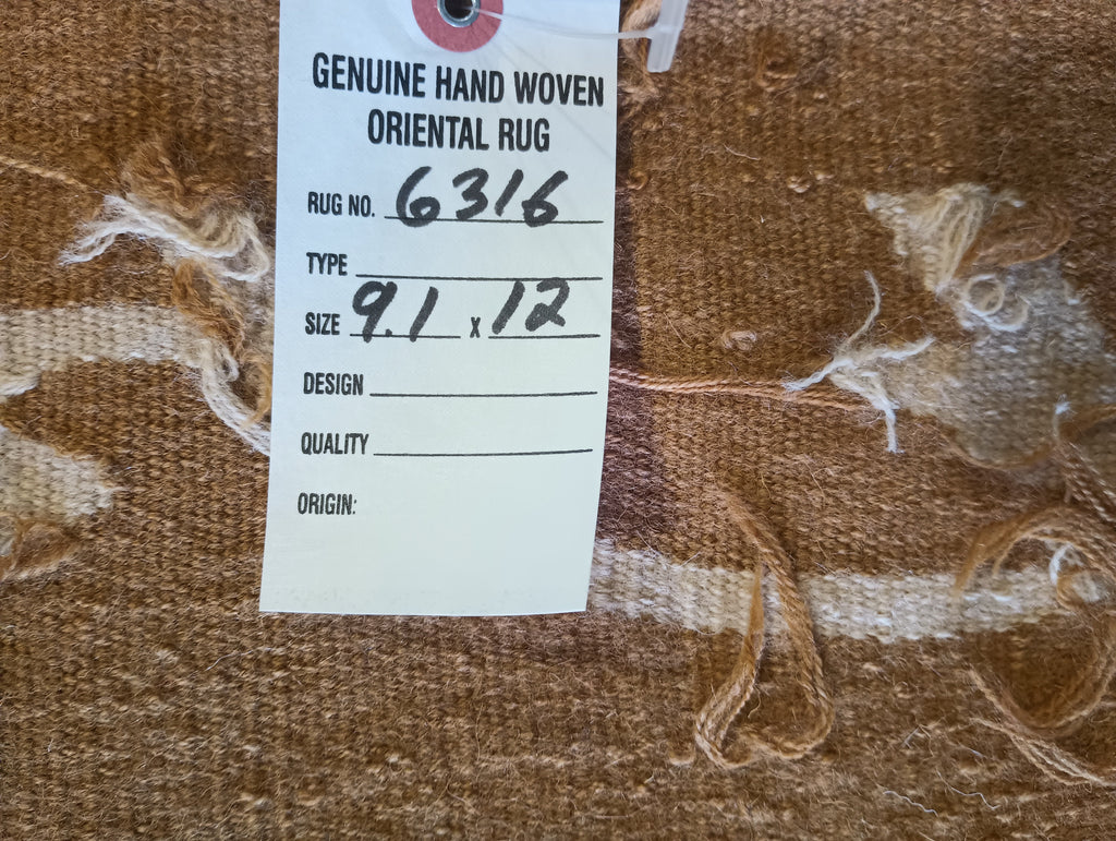 9.1 x 12 GOLDEN BROWN Flat Weave french Rug #F-6316