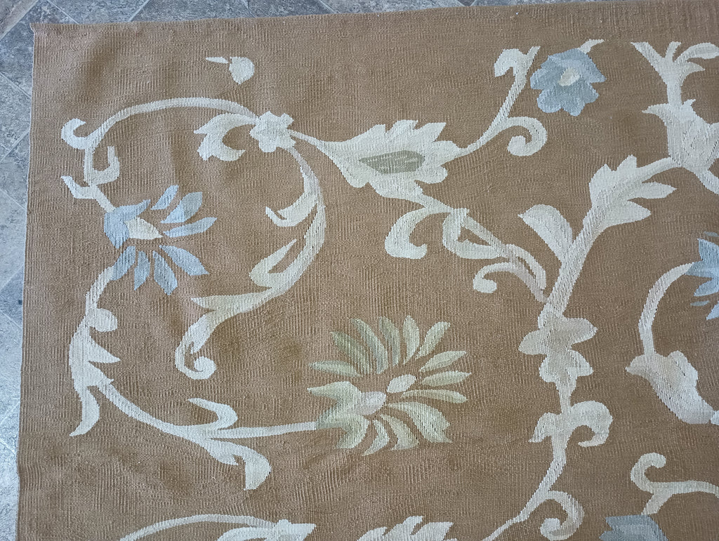 9.1 x 12 GOLDEN BROWN Flat Weave french Rug #F-6316