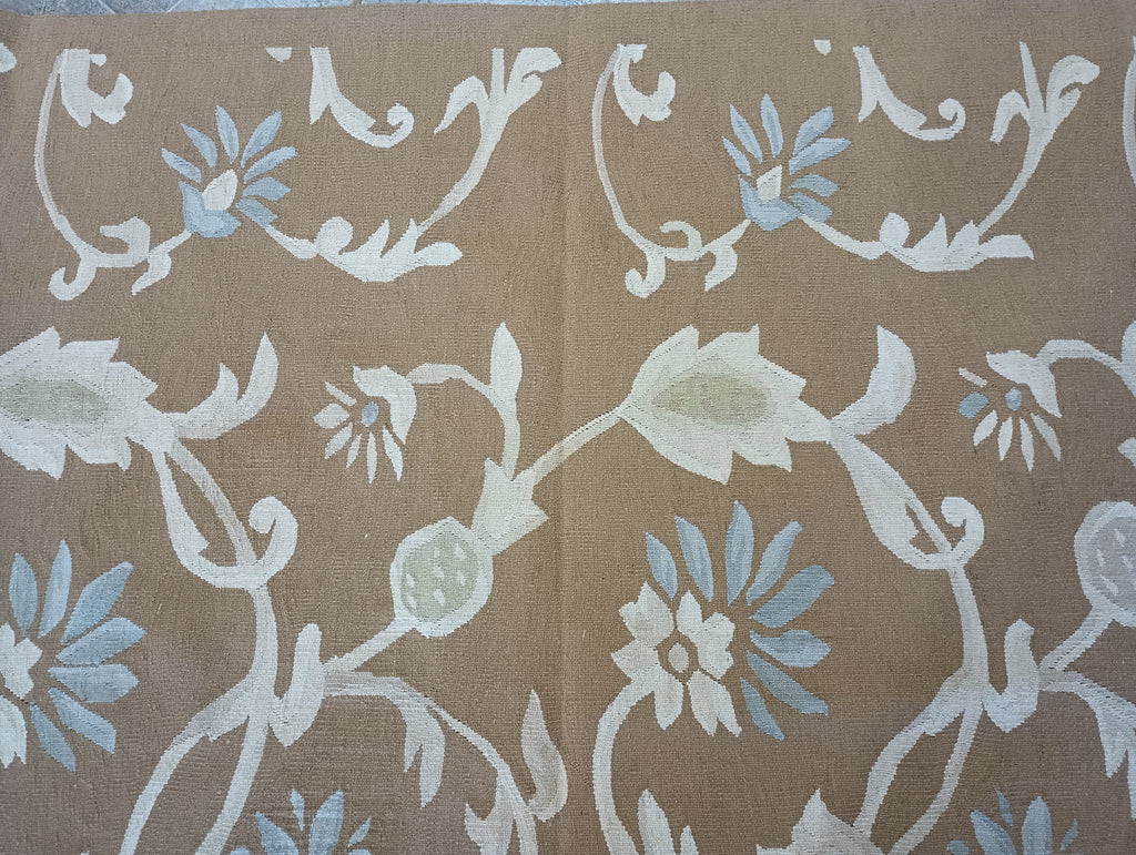 9.1 x 12 GOLDEN BROWN Flat Weave french Rug #F-6316