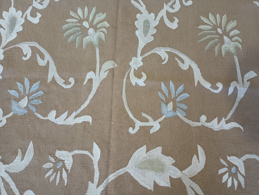 9.1 x 12 GOLDEN BROWN Flat Weave french Rug #F-6316