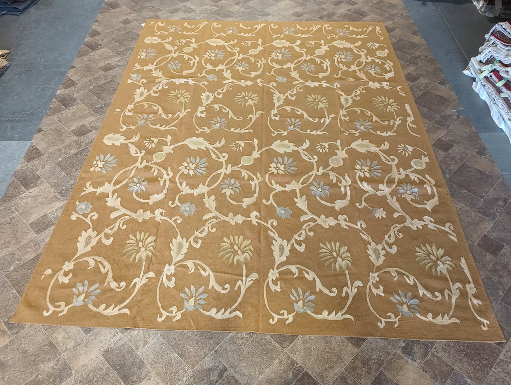 9.1 x 12 GOLDEN BROWN Flat Weave french Rug #F-6316