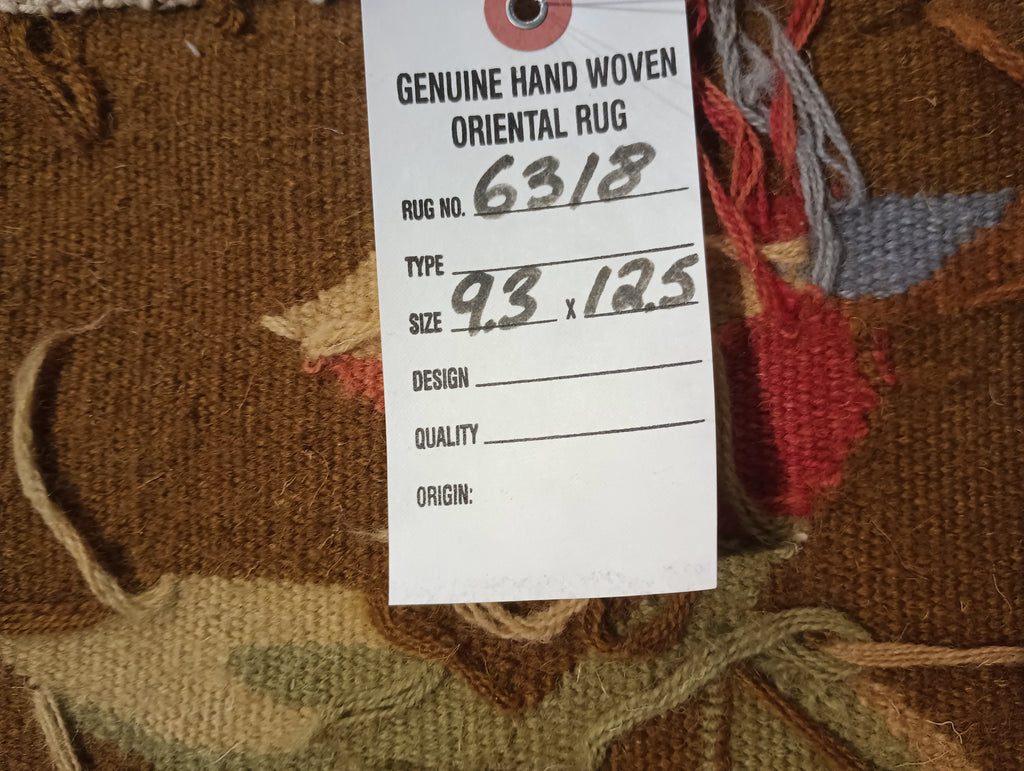 9.3 x 12.5 BROWN Flat Weave French Aubusson Rug #F-6318