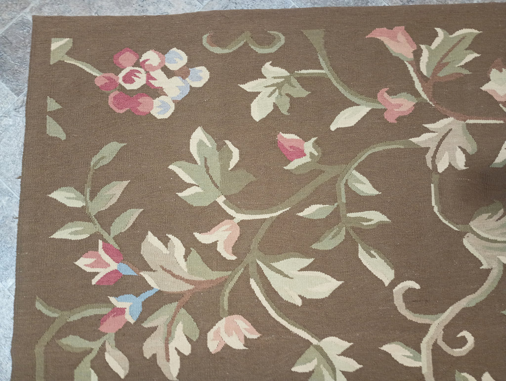 9.3 x 12.5 BROWN Flat Weave French Aubusson Rug #F-6318