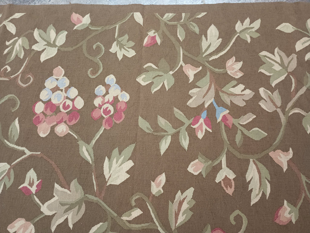 9.3 x 12.5 BROWN Flat Weave French Aubusson Rug #F-6318