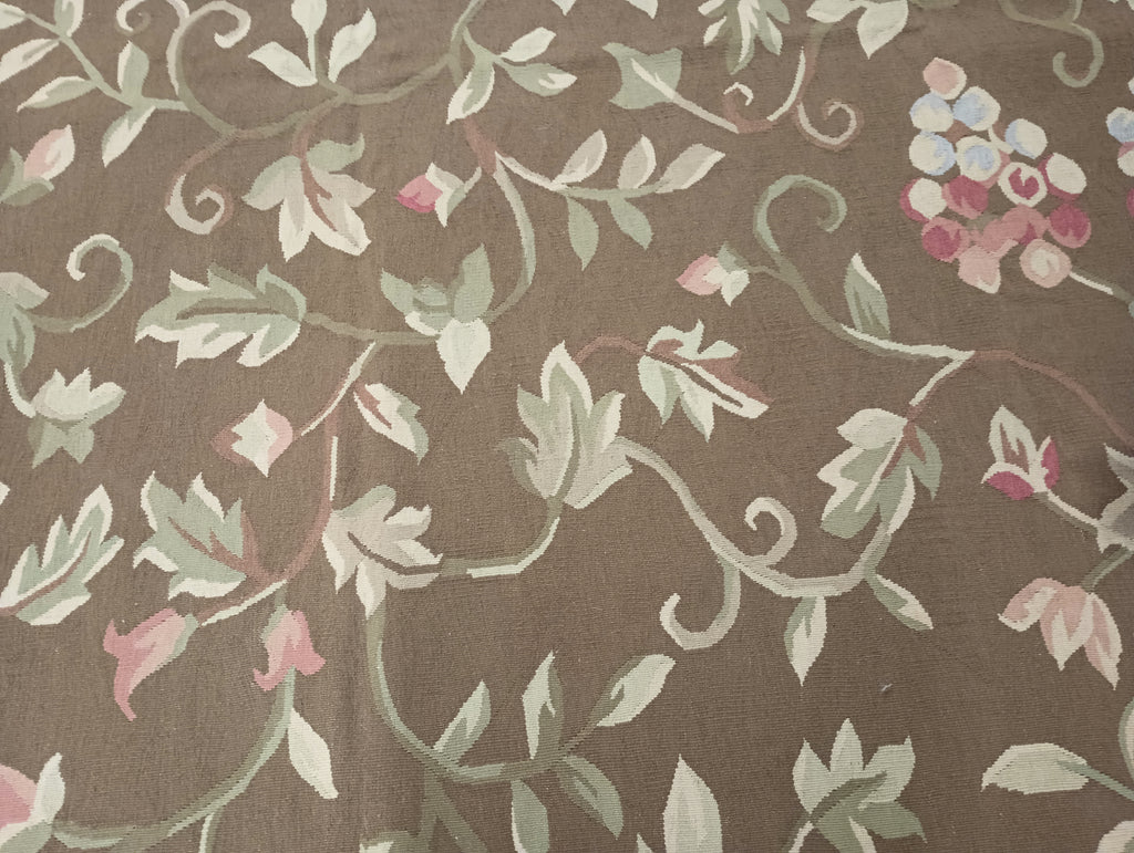 9.3 x 12.5 BROWN Flat Weave French Aubusson Rug #F-6318