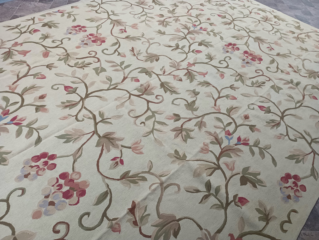 9.3 x 12.6 Flat Weave French All Over Aubusson handmade Rug #F-6319