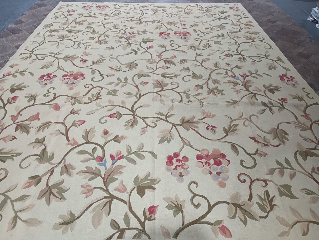 9.3 x 12.6 Flat Weave French All Over Aubusson handmade Rug #F-6319