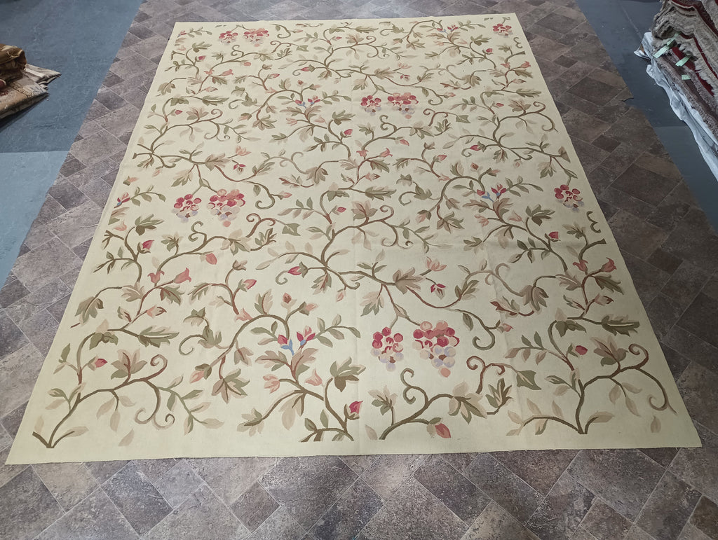 9.3 x 12.6 Flat Weave French All Over Aubusson handmade Rug #F-6319